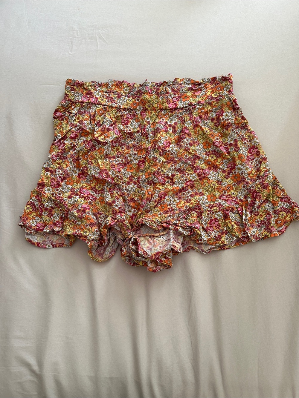 wild fable Floral Ruffle Waist Shorts - Pink & Orange